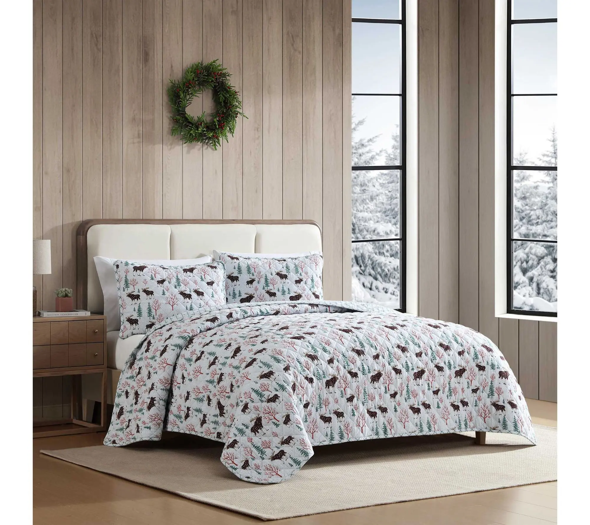 Eddie Bauer Mountain Moose Grey Flannel Twin Quilt Set
