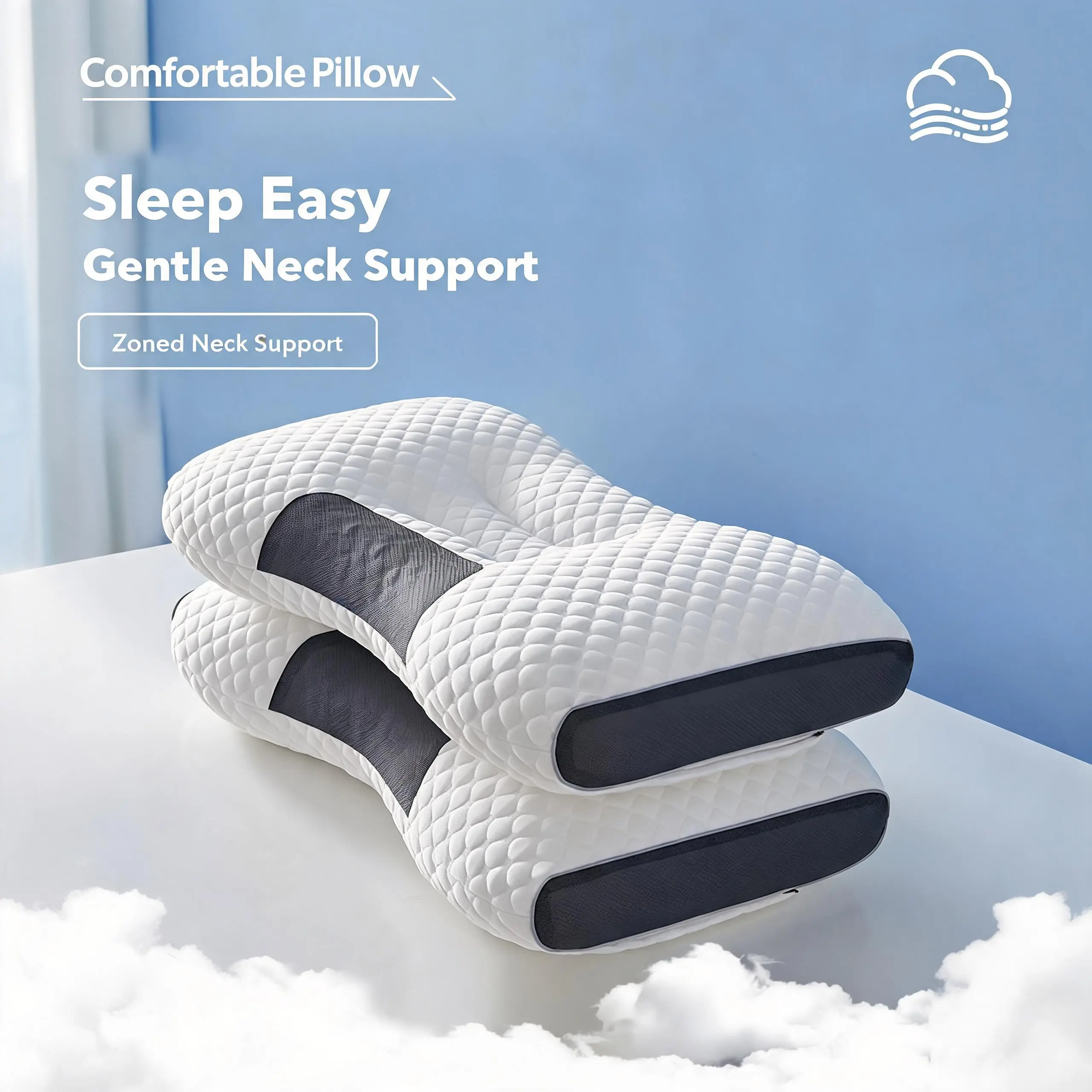 Knitted Neck Pillow For Sleeping Soft, Adjustable Ergonomic Orthopedic Contour Support Pillow, High Quality Pillow Core, Removable Cove