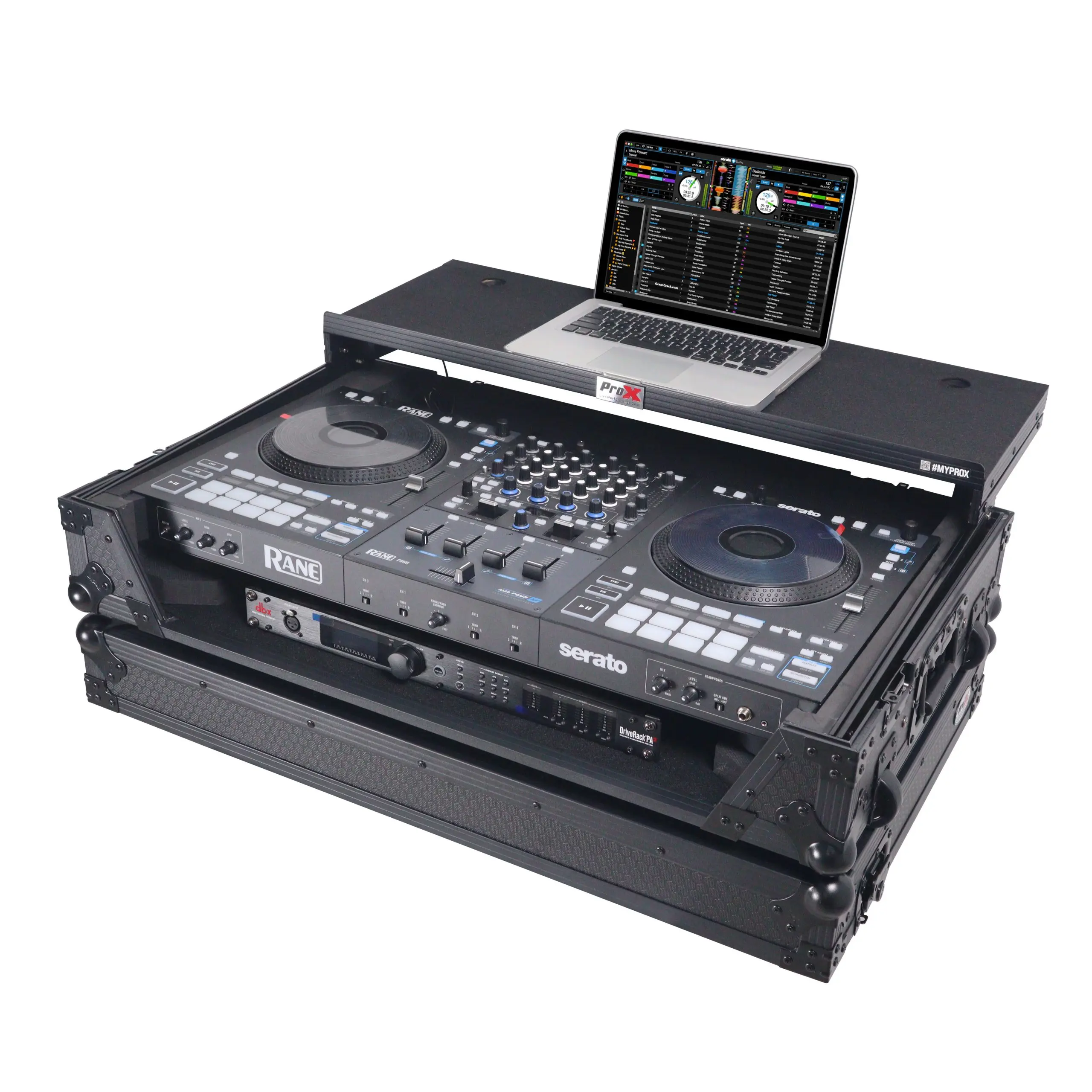 Pro X ATA Flight Style Road Case For RANE Four / PERFORMER w/ Laptop Shelf 1U Rack Space LED and Wheels - Black Finish