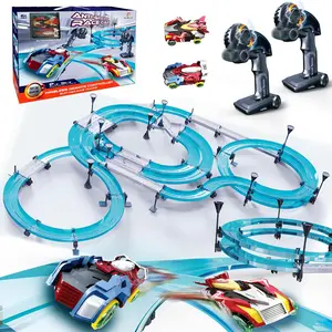 Slot Car Race Track Sets Wireless Remote Control Car for Kids Rechargable Magnetic Cars Electric Racing Game with Hand Controllers Circular Overpass Track Gifts Birthday Toys for Boys Kids 6 7 8-12