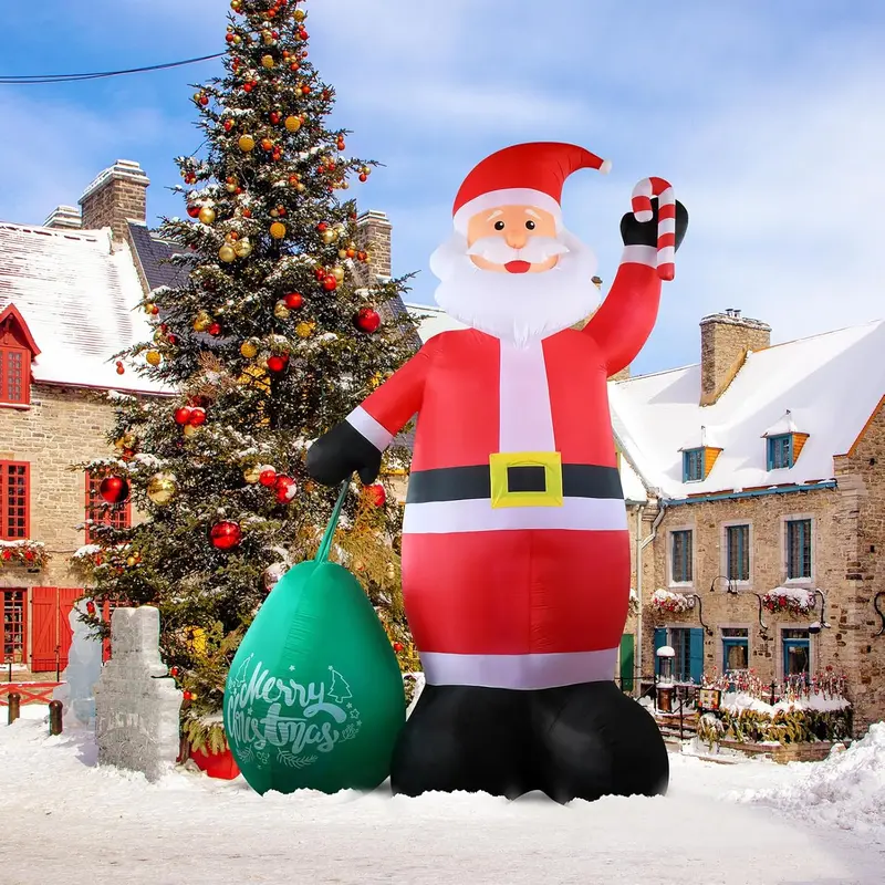 VINGLI Large Size Giant Inflatable Plastic Santa Figure - Christmas Inflatable Outdoor, Festive Style Christmas Decor with Built-In Lights, Electric Blower, Cute Design, 2 Ropes, 6 Ground Stakes, Ideal for Yard, Gift for Adults