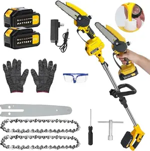 2-in-1 Cordless Pole Saw and 6-inch Handheld Chainsaw, 2 pcs 3.0Ah Battery Powered Pole Saws with Extension Pole for Garden Tree Branches lawn equipment