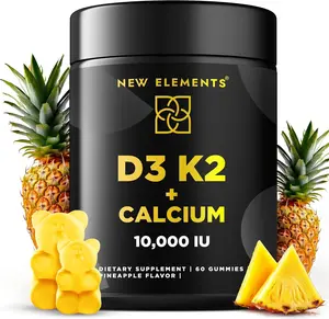 Vitamin D3 K2 Gummies 10000 IU with Calcium 100mg – MK7 Vitamin K2 100mcg – Vegan Vitamin D Supplement for Men & Women
