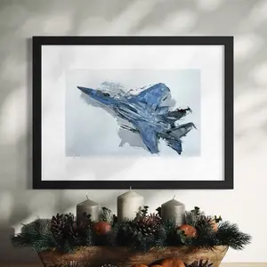 F-15 Fighter Jet In Flight unframed print 11x17” of palette knife oil painting