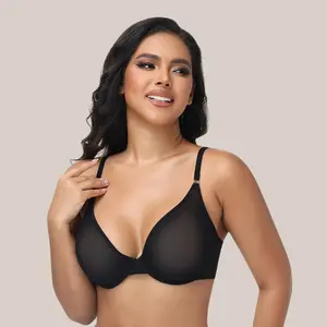 Plus Size Unlined Low-Cut Mesh  • Underwire Support • Breathable All-Day Comfort internal bra bralette
