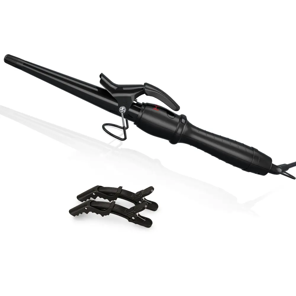 PRO Tapered Curling Wand with Short Clamp - 1.5-Inch 1-Barrel Multi-Size Hair Curler (US Beauty Products), 9 Temp Settings (280℉-400℉), Automatic Shut-Off, Comfort Electric Design, 2 Clips, Gift-Worthy Curling Tool & Curler Machine
