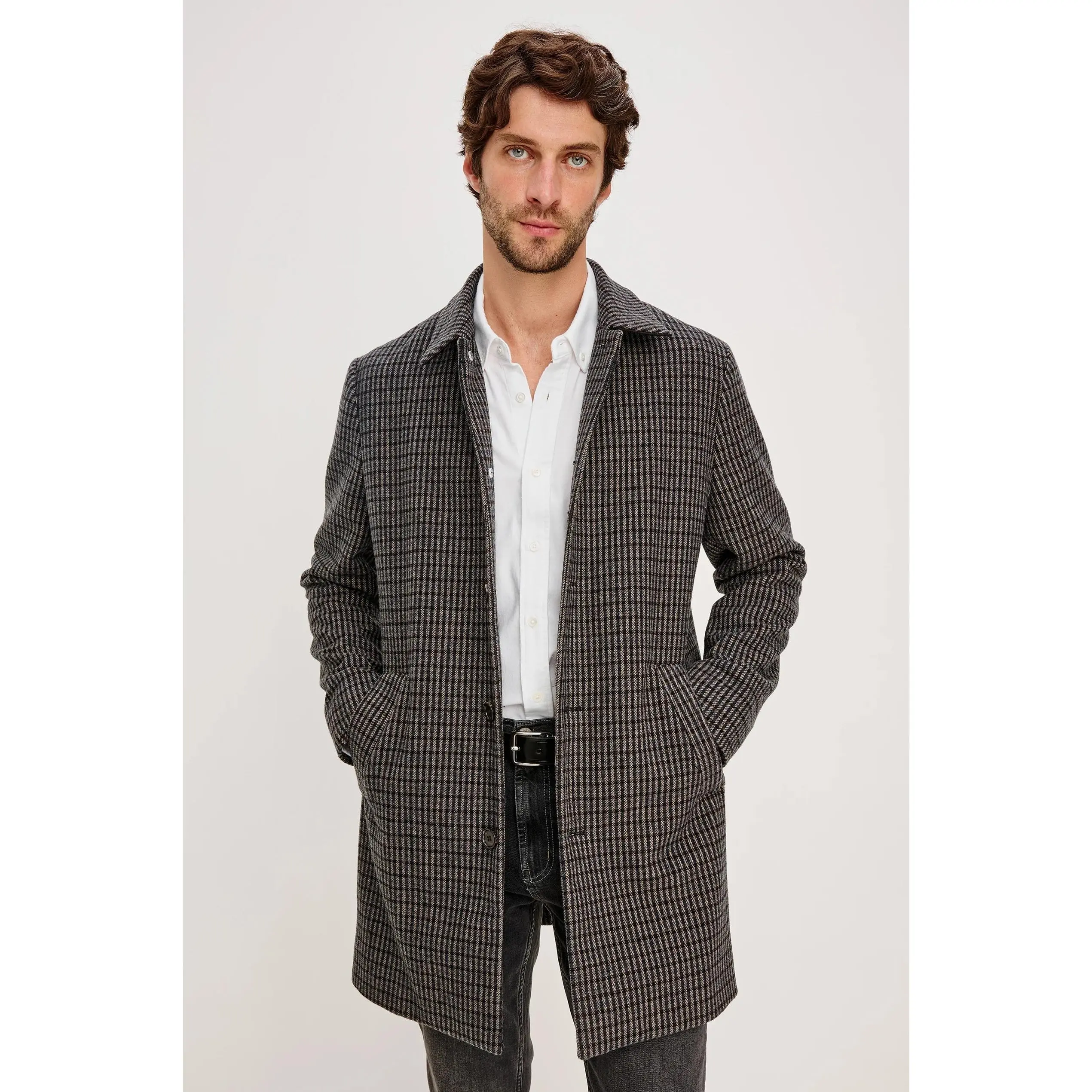 Hockney Overcoat Grey Check Plaid