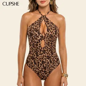 CUPSHE TikTokShopSpringGlowUp 2026 Bold Instinct Animal Print One-Piece | Elegant High Neck Halter Swimsuit | Body-Sculpting Monokini with Soft Cups for Summer swimwear