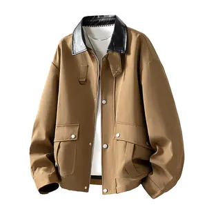 Vintage deconstructed color-block patchwork leather lapel jacket — men’s plus-size loose casual versatile biker jacket Faux Menswear Menswear Menswear Tops