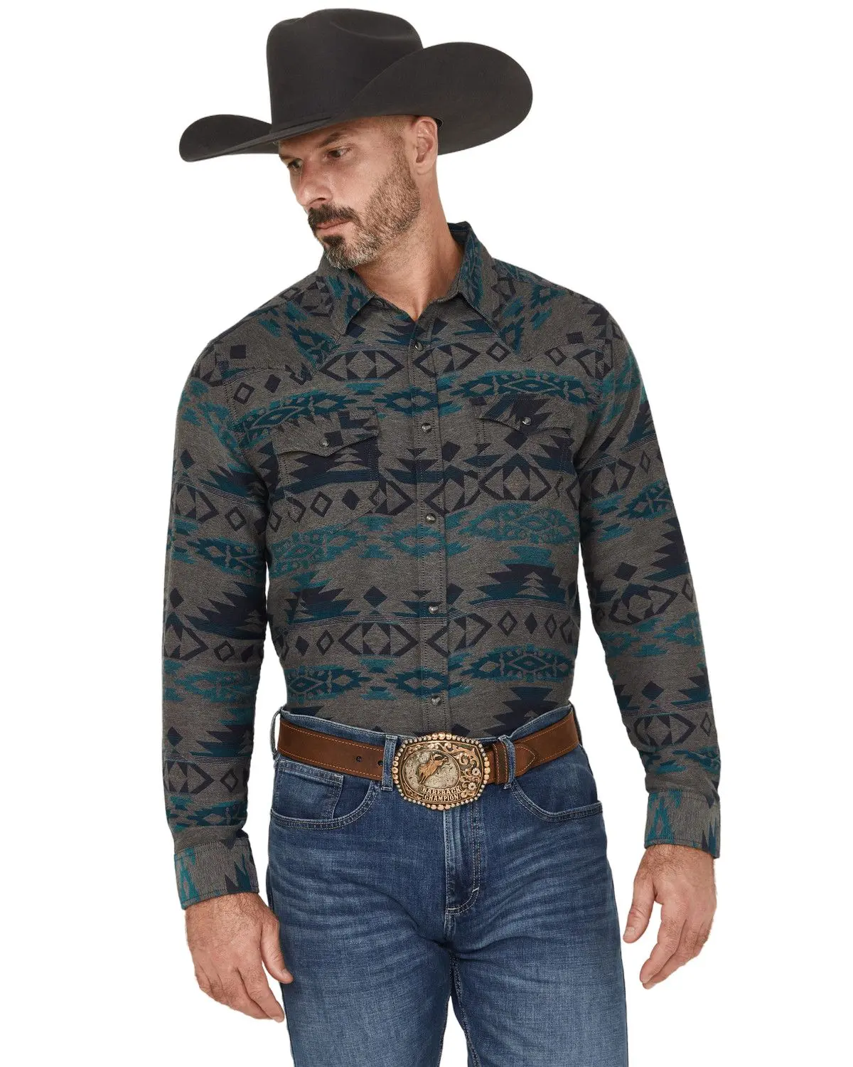 Cody James Men's Men'S Julian Southwestern Print Long Sleeve Snap Western - Cjho24w43-Gy