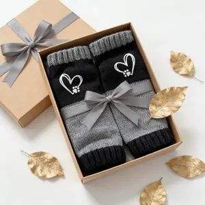 Women's Heart-Shaped Knitted Fingerless Gloves - Elastic Breathable Warmers with Cute Embroidery Perfect for Valentine's Day & Everyday Wear