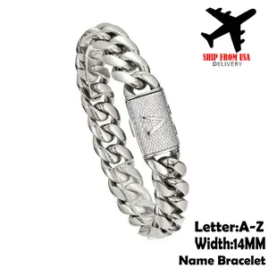 14MM Initial Letter A-Z Name Bracelet Hip Hop Jewelry Miami Cuban Link Chain For Men Stainless Steel Jewelry High polishing quality