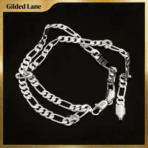 925 silver plated Figaro Chain Necklace 6mm/8mm – silver platedChain for Men and Women, Durable Mens Silver Chain, Hypoallergenic Nickel-Free Silver Necklace, Waterproof, Lobster Clasp, Gift Ready