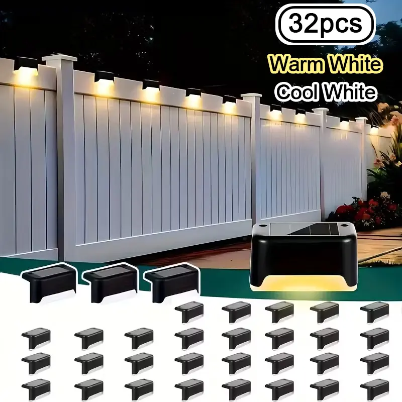 JNOEC IP65 Waterproof Solar Step Lights - IP65 Waterproof Decking & Patio Lighting, Dustproof ABS Shell, Auto On/Off, 12Hr Duration, 8/16/24/32 Pieces, Warm/Cool White, Screws or Tape Mount, Easy Bulk Installation, Swimming Pools