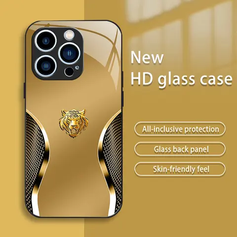 For iPhone 14 Pro Max Smartphone Casing, High-End Creative Auspicious Gold Zodiac Handheld Device Cover, Business-Style Tempered Glass Case with Affordable Anti-Fall, Anti-Fingerprint Protection-888