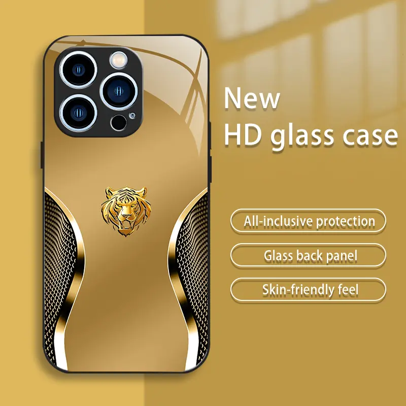 For iPhone 14 Pro Max Smartphone Casing, High-End Creative Auspicious Gold Zodiac Handheld Device Cover, Business-Style Tempered Glass Case with Affordable Anti-Fall, Anti-Fingerprint Protection-888