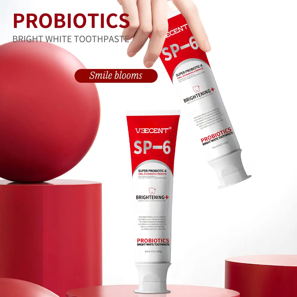 VEECENT SP-6 Probiotic Rich Daily Oral Care Toothpaste, 140g Single Tube - Anti-Bacterial, Brightening, Cavity Protection, Deep Cleansing, Fresh Mouth Feel Oral Hygiene Support