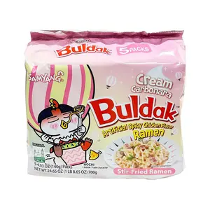 Samyang Buldak Hot Spicy Chicken Flavor Ramen,Korean Stir-Fried Instant Package Noodle Cream Carbonara,1 Bag with 5 Pack,4.93 OZ