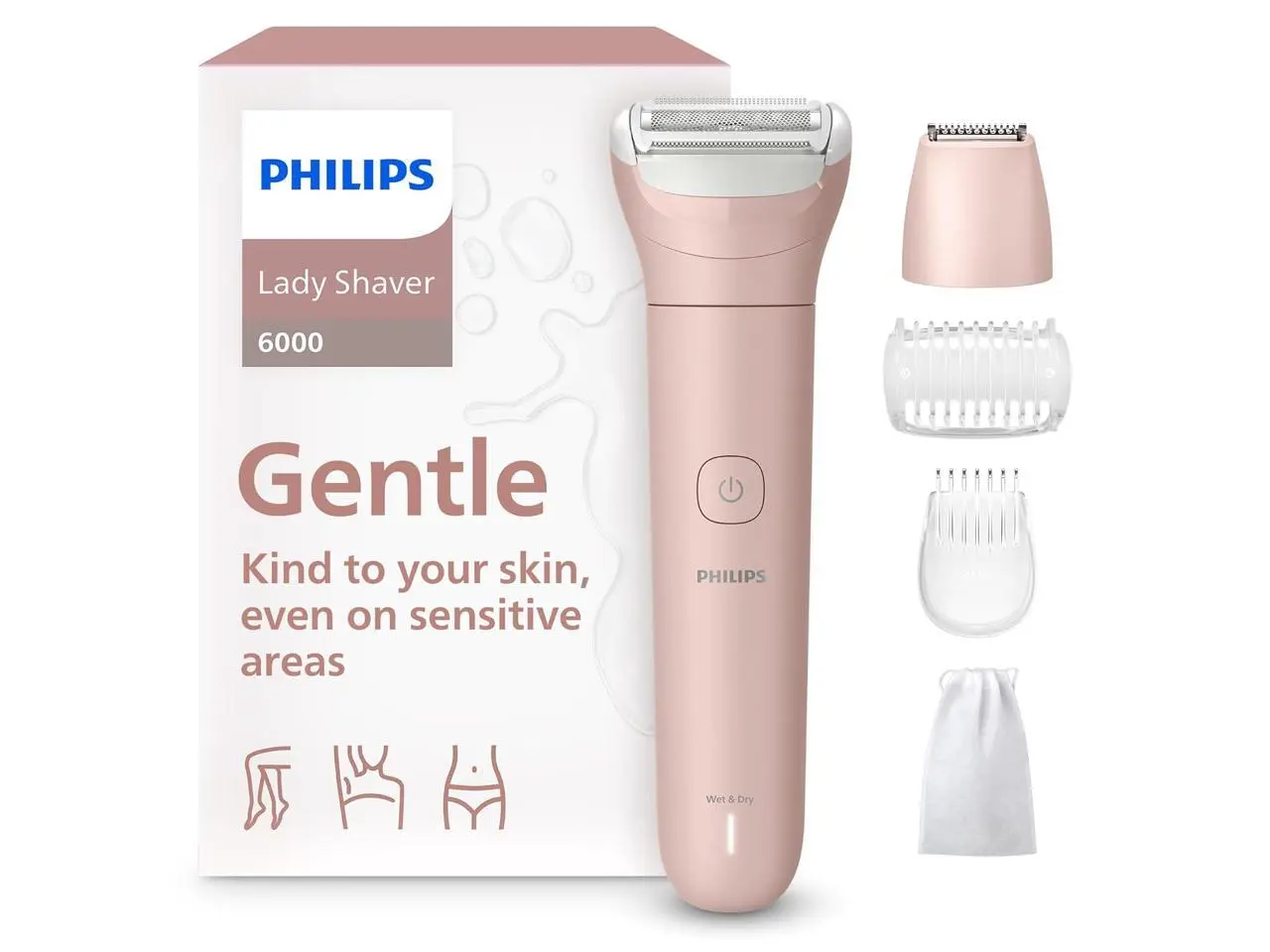 Philips Lady Shaver Series 6000 - Cordless, Wet & Dry Electric Shaver, 3-Blade Shaving System, For Legs, Body & Bikini, 80 Mins. Runtime, Model BRL137/00