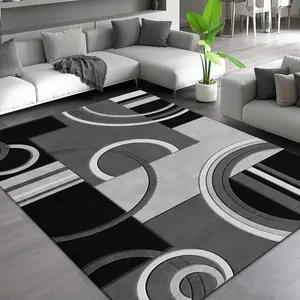 Modern Velvet Geometric Pattern Square Carpet, Suitable for Living Room, Hotel, Coffee Shop Decor