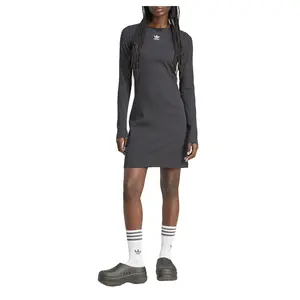 adidas Womens Essentials Rib Long Sleeve Crewneck Dress Casual Casual - Black