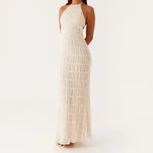 Women's Ruched  Long Dress Sleeveless Backless Solid Color Dress Cocktail Party Dress