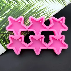 DIY Silicone Mold Five-pointed Star Combination 6pcs Star Earrings Drop Mold 6pcs Star-shaped Mirror Crystal Drop Mold Pendant Silicone Mold Shiny Five-pointed Star Drop Mold