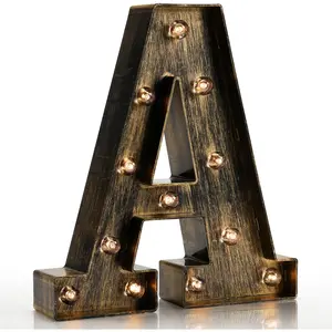 P-SO045    Vintage Light Up Marquee Letters with Lights – Illuminated Industrial Style Lighted Alphabet Letter Signs - Coffee Bar Apartment Bedroom Wall Home Initials Decor A-Z
