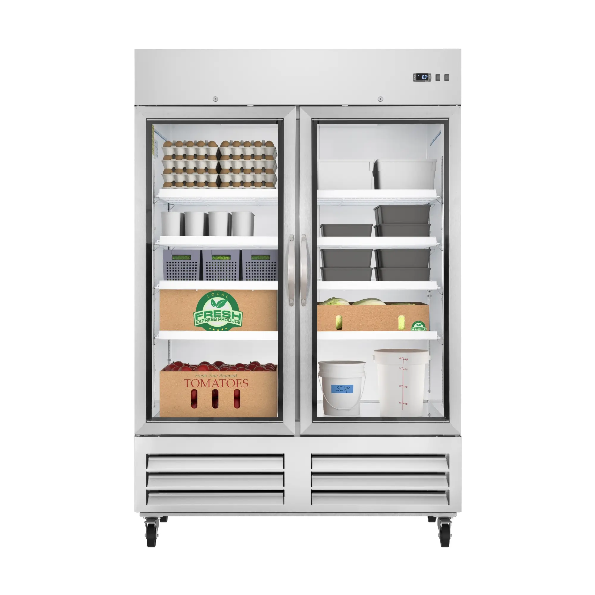 54 in. Commercial Two Glass Door Convertible Reach-In Refrigerator/Freezer with 48 Cu. Ft. Capacity in Stainless Steel, ETL Listed (KM-RIC-2DGD)