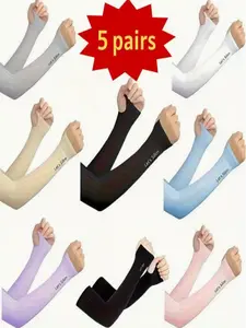 5 Pairs Summer Sun Protection Arm Sleeves, Sports Arm Sleeve, Thin, Elastic, Breathable, Ideal for Outdoor Cycling and Motorcycle Riding