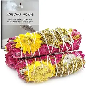 Princess Floral Sage Smudge Sticks with Smudge Guide, 3-Pack