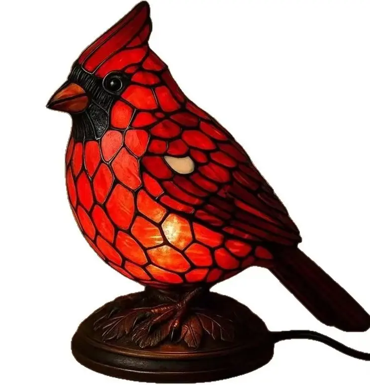 Red Cardinal Bird Stained Glass Night Light - Small SizeResin Tabletop Decorative Lights, Ideal Christmas Gifts forHome Festive Decor