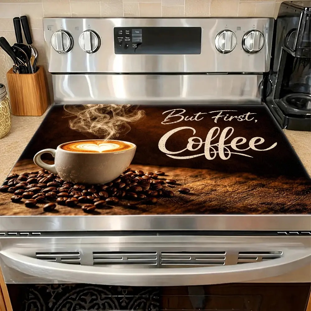 Coffee Stove Cover Mat, Heat Resistant Stain & Wear Resistant Linen Kitchen Protector, Easy Clean Reusable Multi-Purpose Mat for Induction Stove, Glass Cooktop, Oven, Washer & Dryer, Coffee Maker, Countertop & Dish Drying, 11.8 x 17.7 Inch