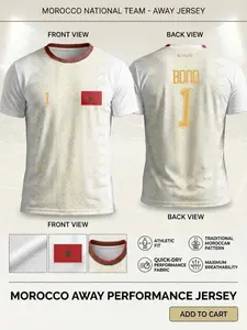 2026 Morocco Soccer Jersey Men's National Team Football Shirt, Quick-Dry Fabric T-Shirt, Traditional Moroccan Pattern Fan Gear