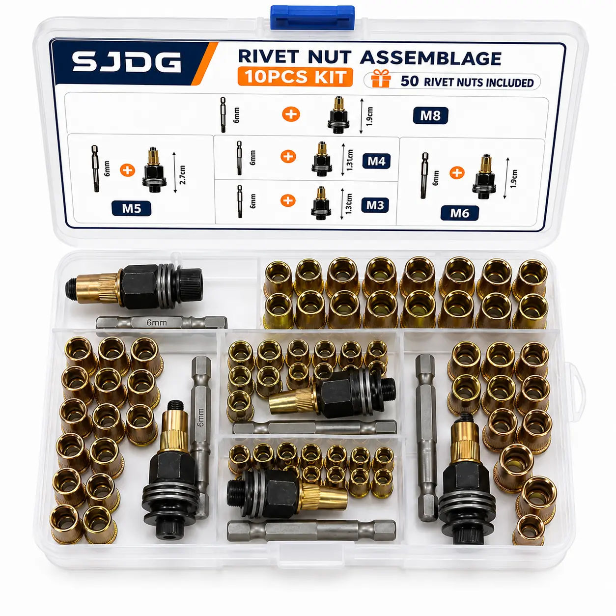 Rivet Nut Tool Kit, Rivet Nut Adapter Set with M3 M4 M5 M6 M8 Mandrel Heads & Hex Driver Bits, Nutsert Installation Kit for Drill, Metal Sheet, Automotive, Furniture & DIY Repair