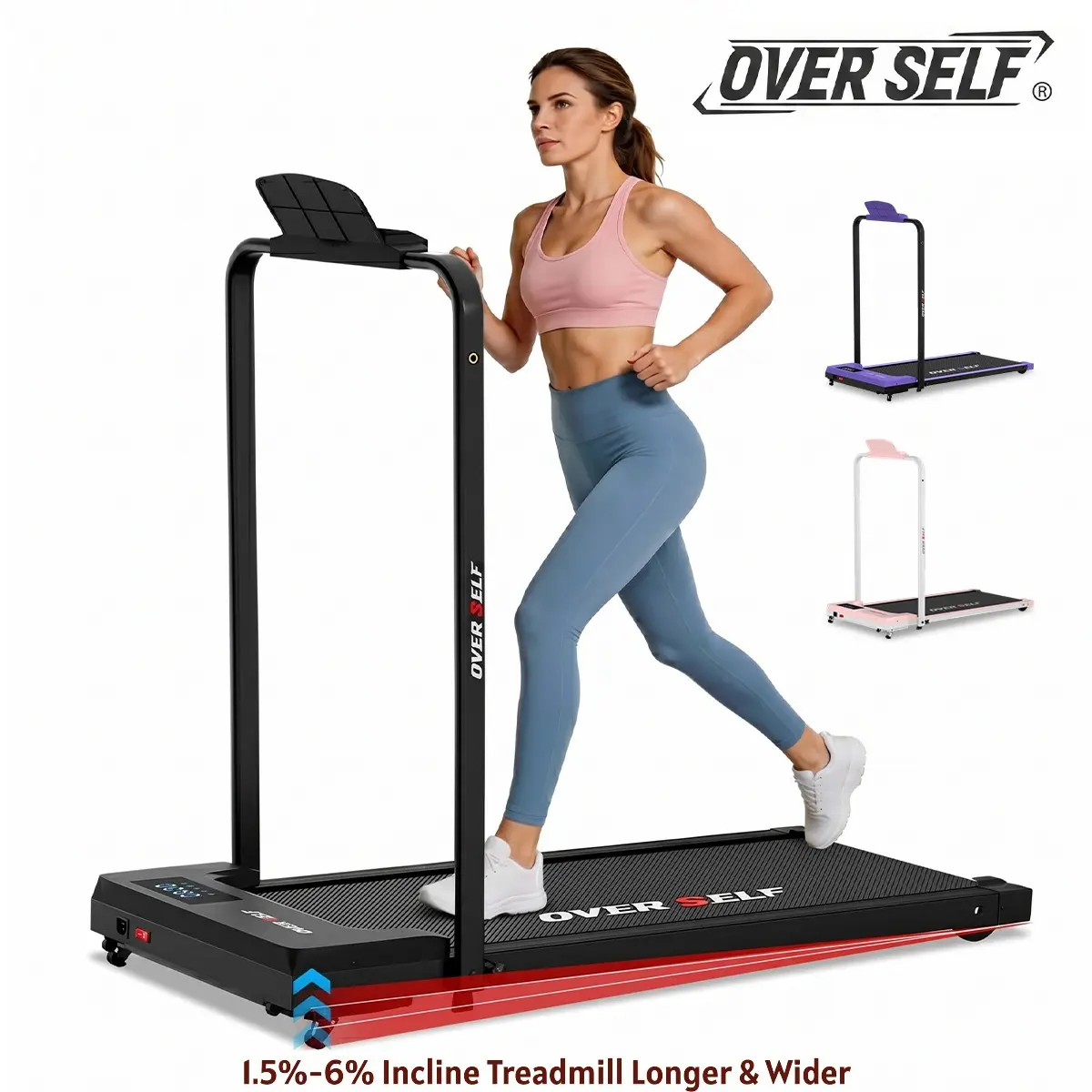 OVER SELF 2-in-1 Incline Walking Pad Treadmill with Handrail, 0–6% Adjustable Incline, Foldable Under Desk Treadmill for Home Office, for Plus-size and tall People, 6.2 MPH, 300 lbs Capacity, Remote Control & Wheels, Dealsforyoudays