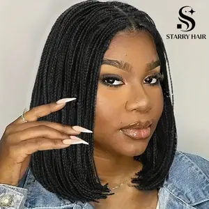 14 Inch Natural Black Twist Braided Bob Wig | Glueless Synthetic Lace Front Wig for Daily Wear & Work