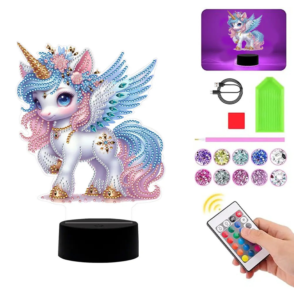 Unicorn Diamond Painting Night Light Diamond Art Lamp Home Decoration (A)