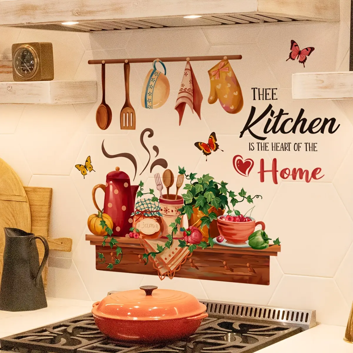 A creative kitchen English slogan, kitchen tableware, butterfly, kitchen and dining room wall sticker, home decoration sticker, Decorative Wall Sticker, Wall Decal, Kitchen Stickers, Decoration Items