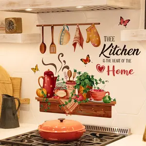 A creative kitchen English slogan, kitchen tableware, butterfly, kitchen and dining room wall sticker, home decoration sticker, Decorative Wall Sticker