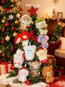 MINISO Original Yooki Durable Soft Fluffy Plush Blind Box - Christmas Jingle Bells Edition, Kawaii Stuffed Animals Travel Accessory Pendant, Cuddly Huggable Gift for Kids