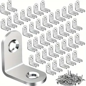90 Pieces Set, Durable L-Shape Brackets & Wood Cabinet Screws, Ideal for Shelves, Wooden Furniture, Cabinets, Drawers