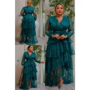 Emerald Green High-Low Layered Maxi Dress | Godshand Fashion Empire