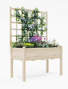 Gaomon 65" Tall Cedar Wood Outdoor Raised Garden Beds with Rustic Trellis, Elevated Stand, and Liner - Multi-Tiered Planter for Vegetables, Herbs - Patio Use
