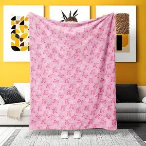 Pink Ballet Shoes Flannel Blanket - Ultra-Soft Warm Throw, Ideal for Naps, Relaxation & Camping. Cute ballerina slipper pattern, lightweight cozy for little dancers, all-season use.