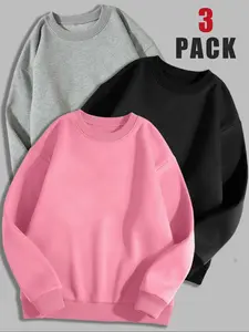 Women's Long Sleeve Pullover Sweater Set, Sweatshirts, Casual Fitted Round Neck Top, Fall & Winter Warm Clothing, Letter Pattern Design