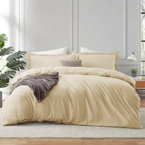 Twin Duvet Cover - Beige Cream Duvet Cover Twin, Double Brushed Twin/Twin XL Duvet Cover 2 with Button Closure, 1 Twin Size Duvet Cover 68x90 inches and 1 Pillow Sham