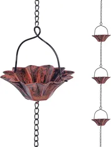 10FT Lotus Rain Chain, Rain Chains for Gutters with 12 Cups, Adjustable Rain Catcher Chain with Bell for Eaves Drainage, Replacement for Downspout