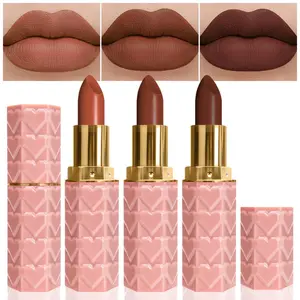 3Pcs Dark Deep Orange Brown Coffee, Matte Lipstick Pack Sets for Women, Red Long Lasting Smudge Proof Lip Stain Makeup Sets Kit 24 hours original