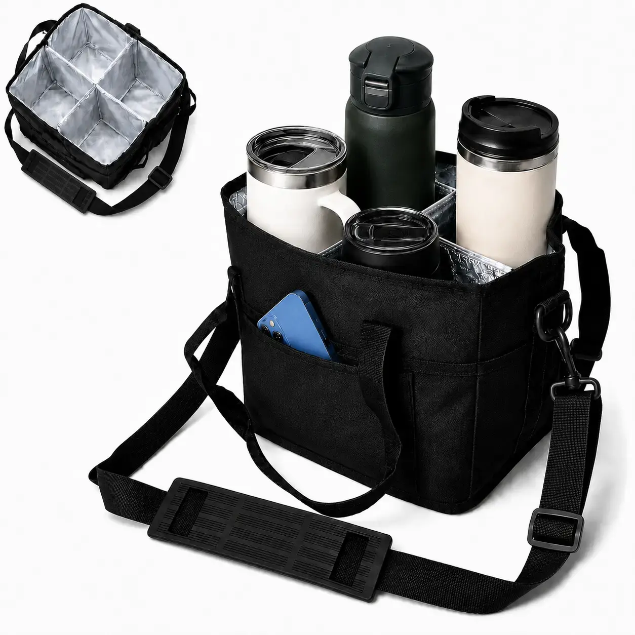 【Back to School】Drink bag Insulated Cup Caddy Tote Bag with Adjustable Shoulder Strap and Multi-Pocket Dividers,Portable Drink Carrier for Outdoor Picnics, Beach Trips,Tailgating,and Daily Commute Delivery Services Moving travel organizer